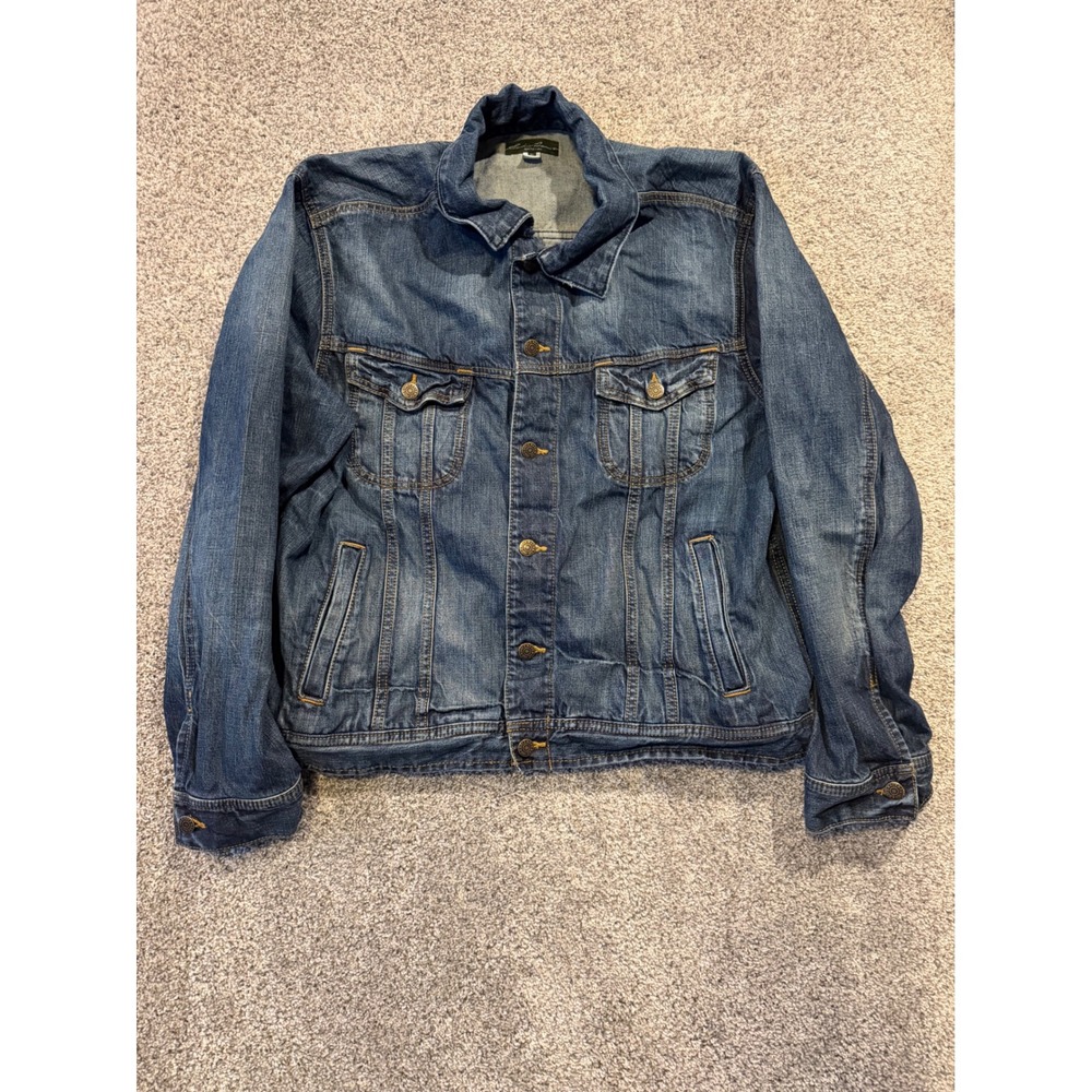 Eddie Bauer Jacket Mens XL Blue Denim Jean Classic Fit Button Front Casual Faded